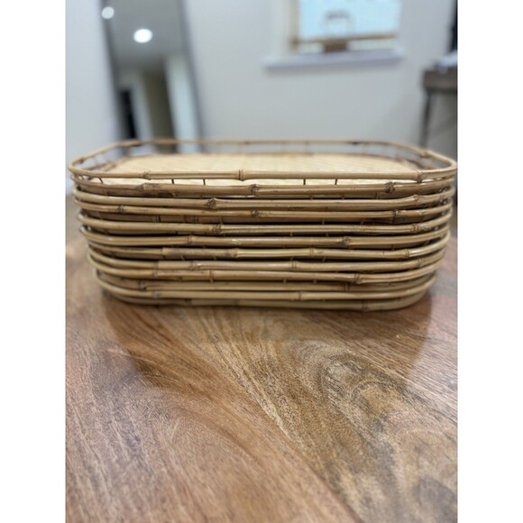 Set (10) Vintage Bamboo Trays Woven Rattan Wicker Boho Tiki Bar Party Serving - Picture 4 of 4